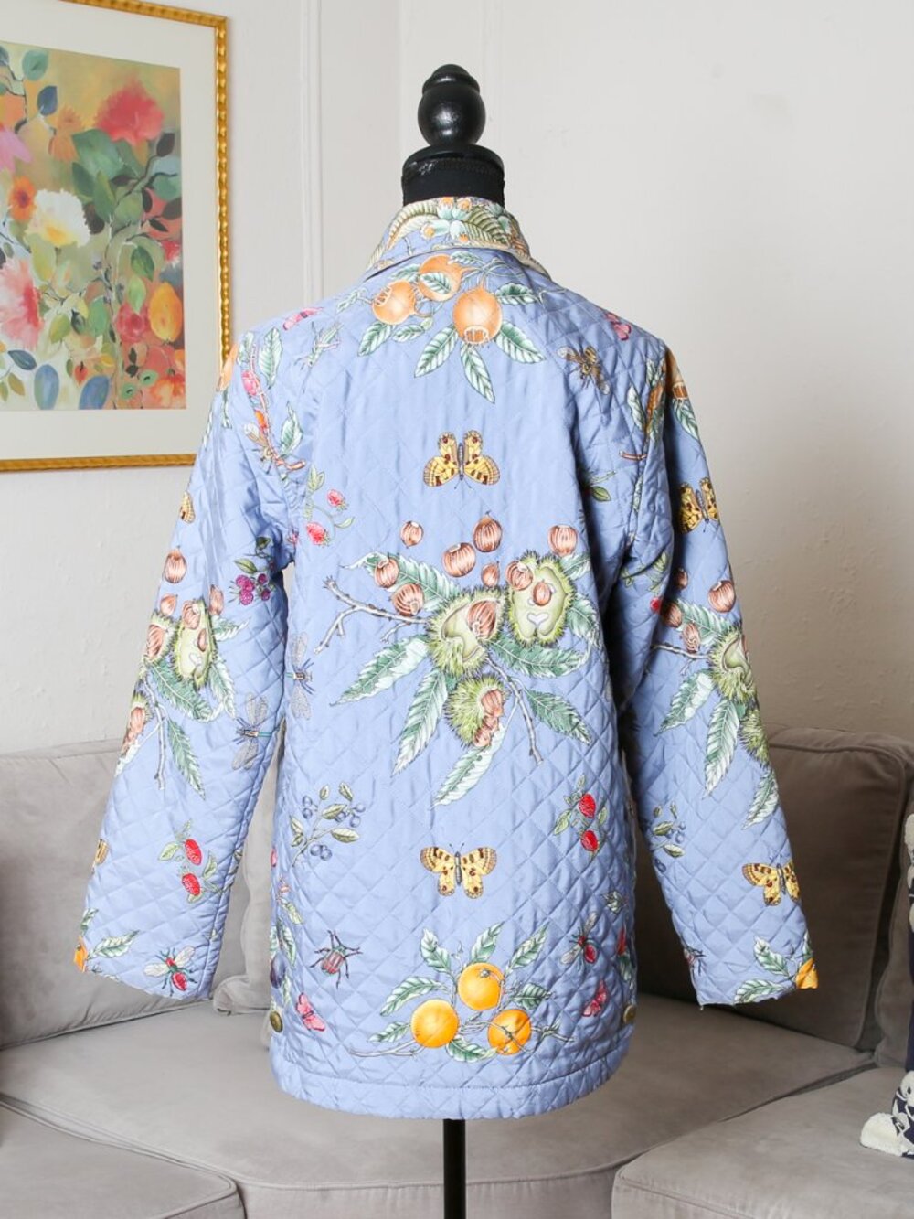 J. MCLAUGHLIN 100% Silk Blue Botanical Quilted Puffer Chore Jacket - Picture 2 of 15